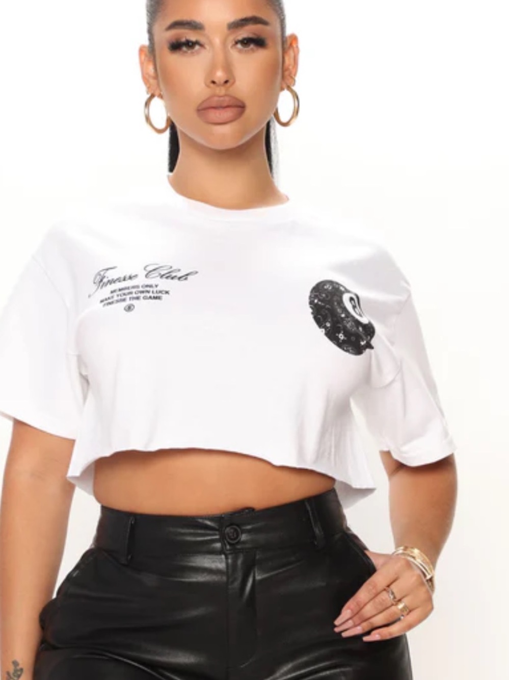 Fashion Nova Finesse White Crop Top with Black Script Logo